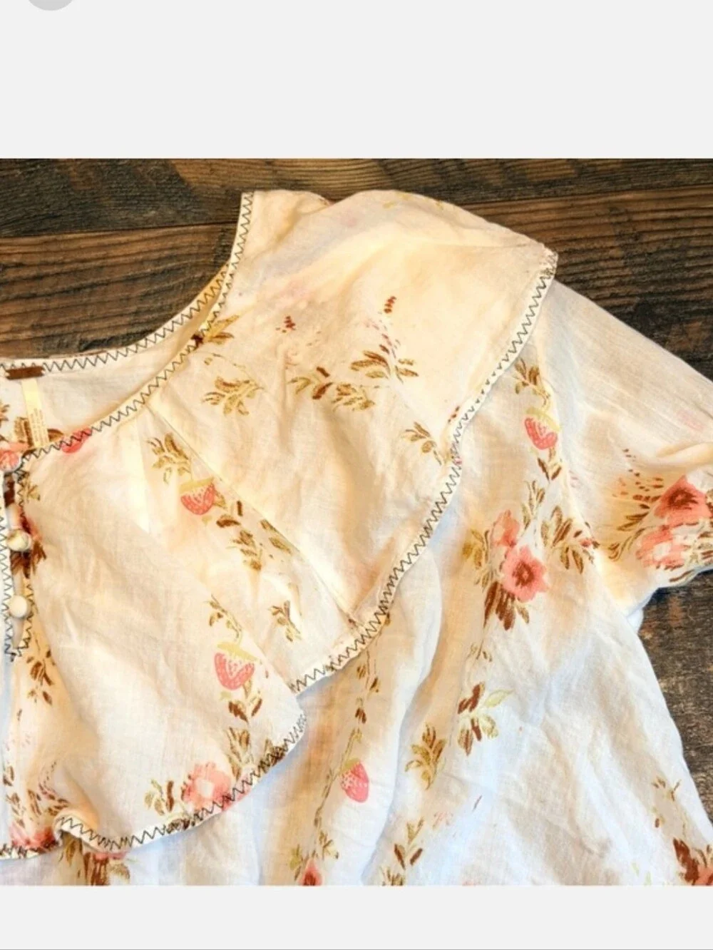 FREE PEOPLE Camilla Printed Vintage Floral French Country Blouse Ivory S NWOT